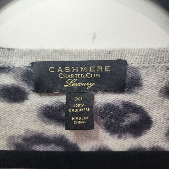 CHARTER CLUB LUXURY 100% CASHMERE SWEATER LEOPARD PRINT PULLOVER CREWNECK XL - Picture 4 of 6